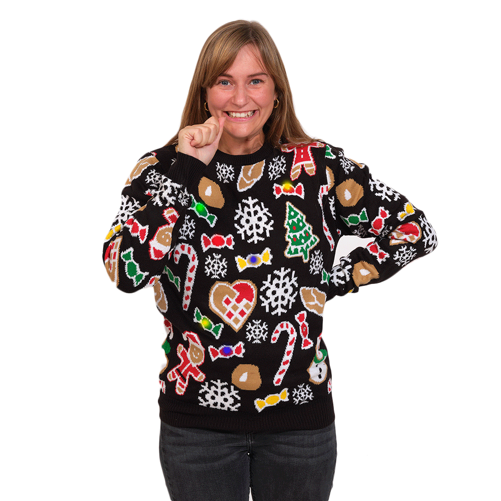 Womens LED light-up Christmas Jumper with Christmas Motifs