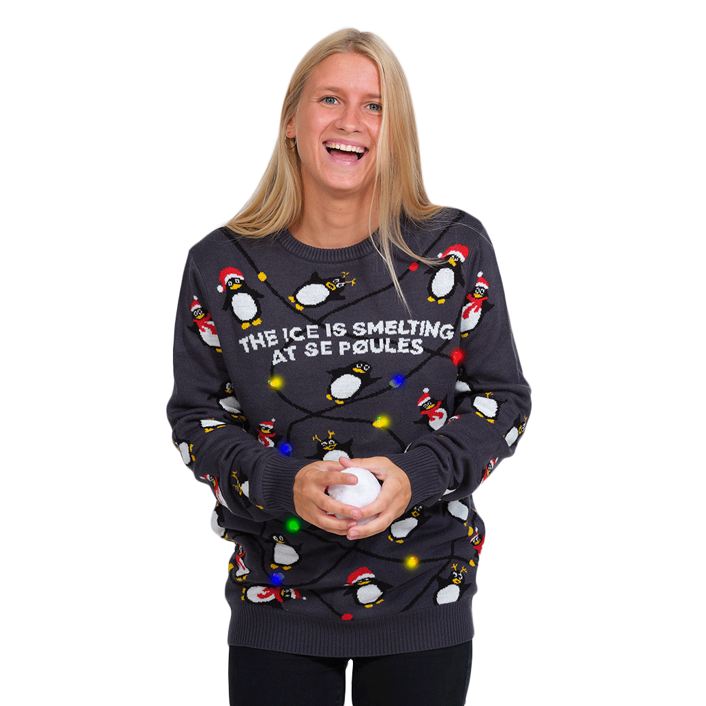 Womens LED light-up Christmas Jumper with Penguins