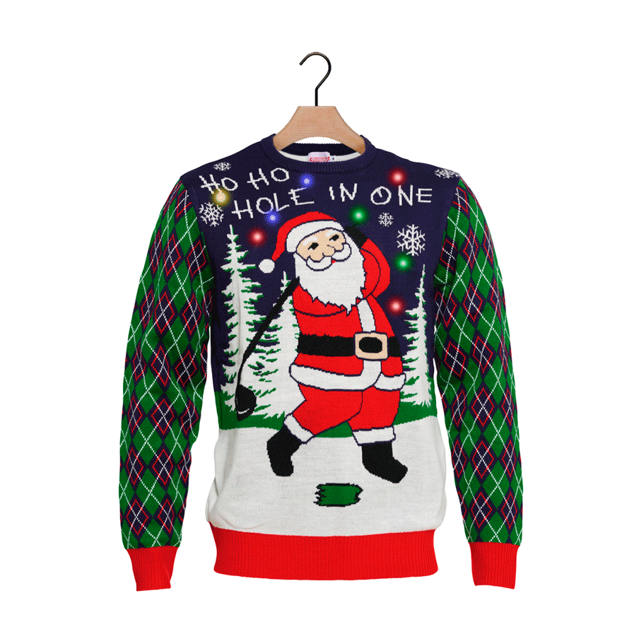 LED light-up Christmas Jumper with Santa playing Golf