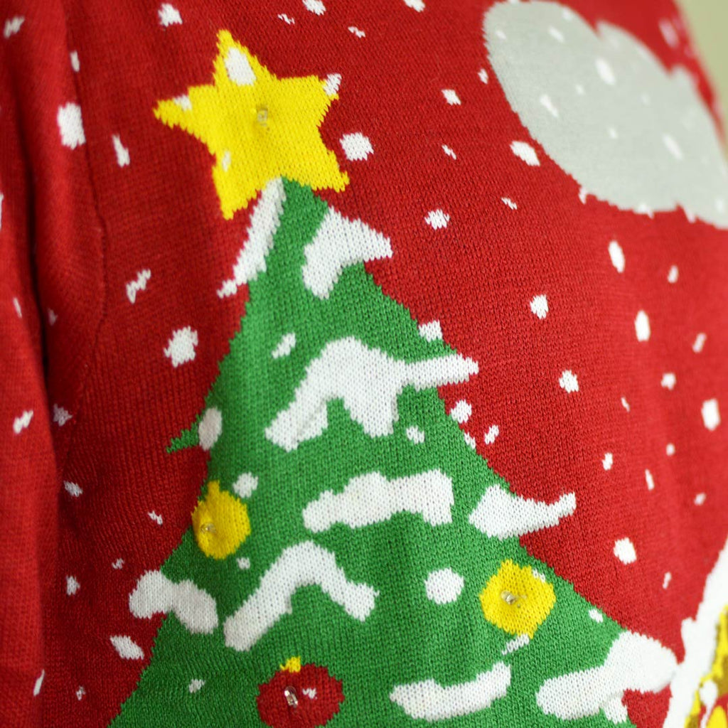 LED light-up Christmas Jumper with Tree, House and SnowDetail