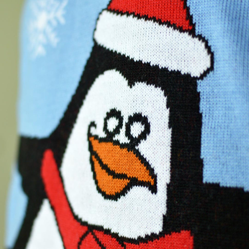 Light Blue Boys and Girls Christmas Jumper with Penguin Detail