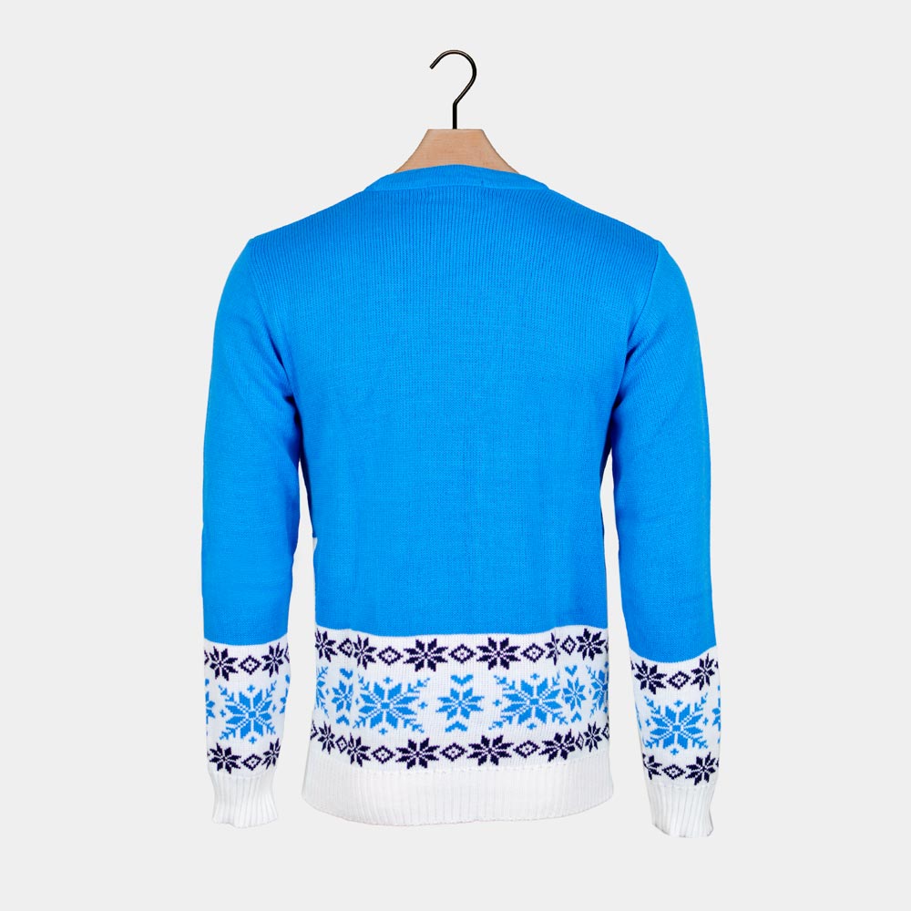 Light Blue Christmas Jumper with skating Reindeer Back