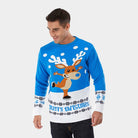 Light Blue Christmas Jumper with skating Reindeer Mens