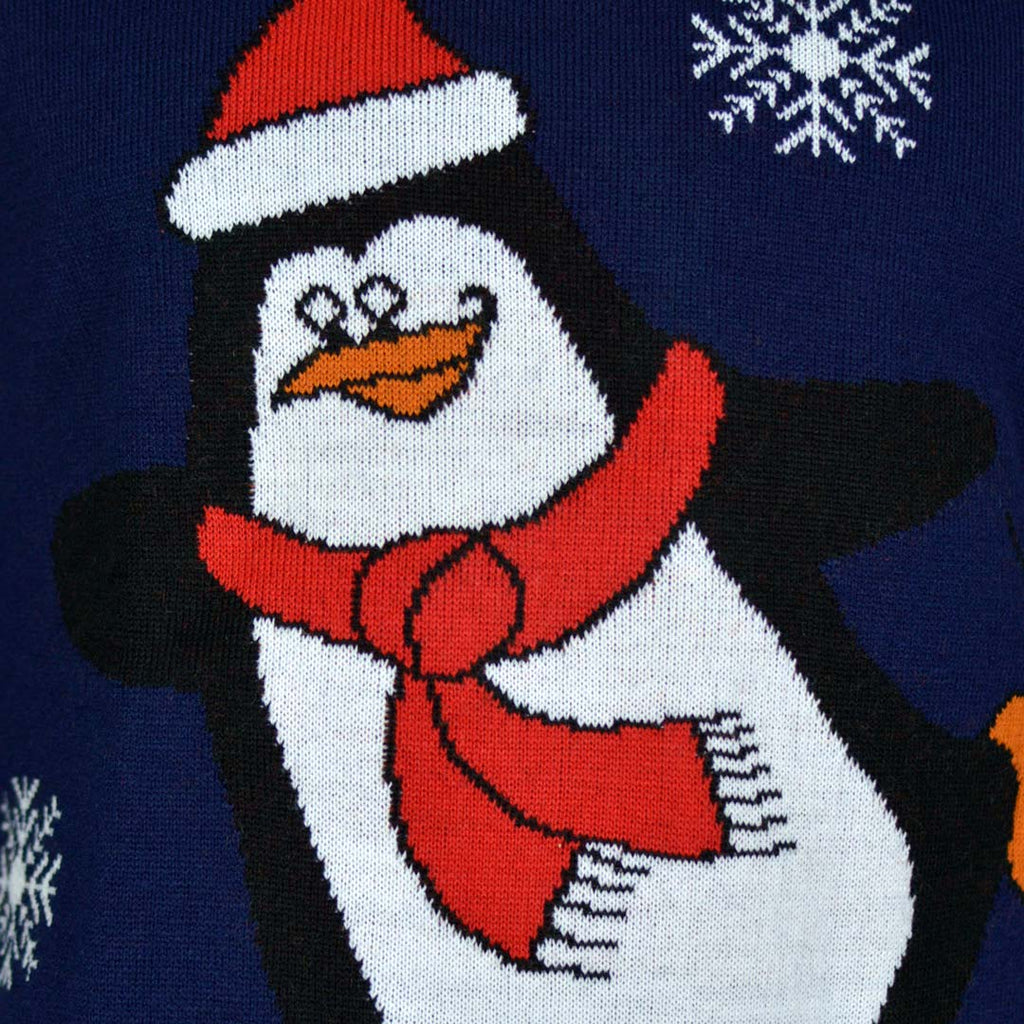 Navy Blue Boys and Girls Christmas Jumper with Penguin Detail