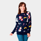 Navy Blue Christmas Jumper with Santa and Snowmens Womens