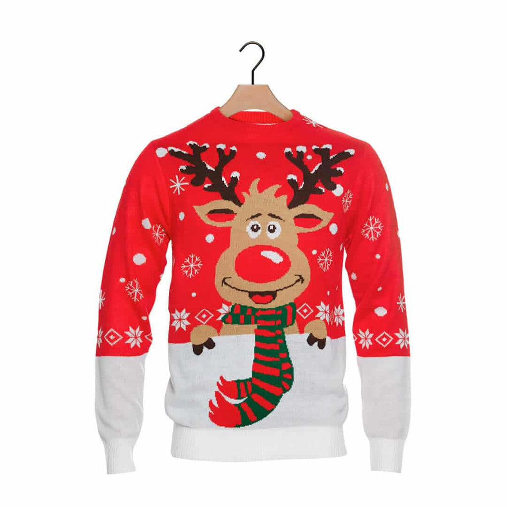Organic Cotton Boys and Girls Christmas Jumper Reindeer with Scarf