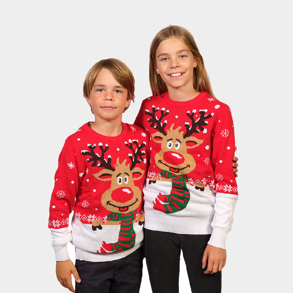 Organic Cotton Family Christmas Jumper Reindeer with Scarf Kids