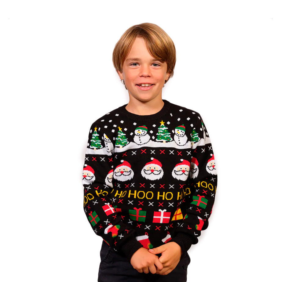 Organic Cotton Family Christmas Jumper with Santa, Gifts and Snowmens Kids