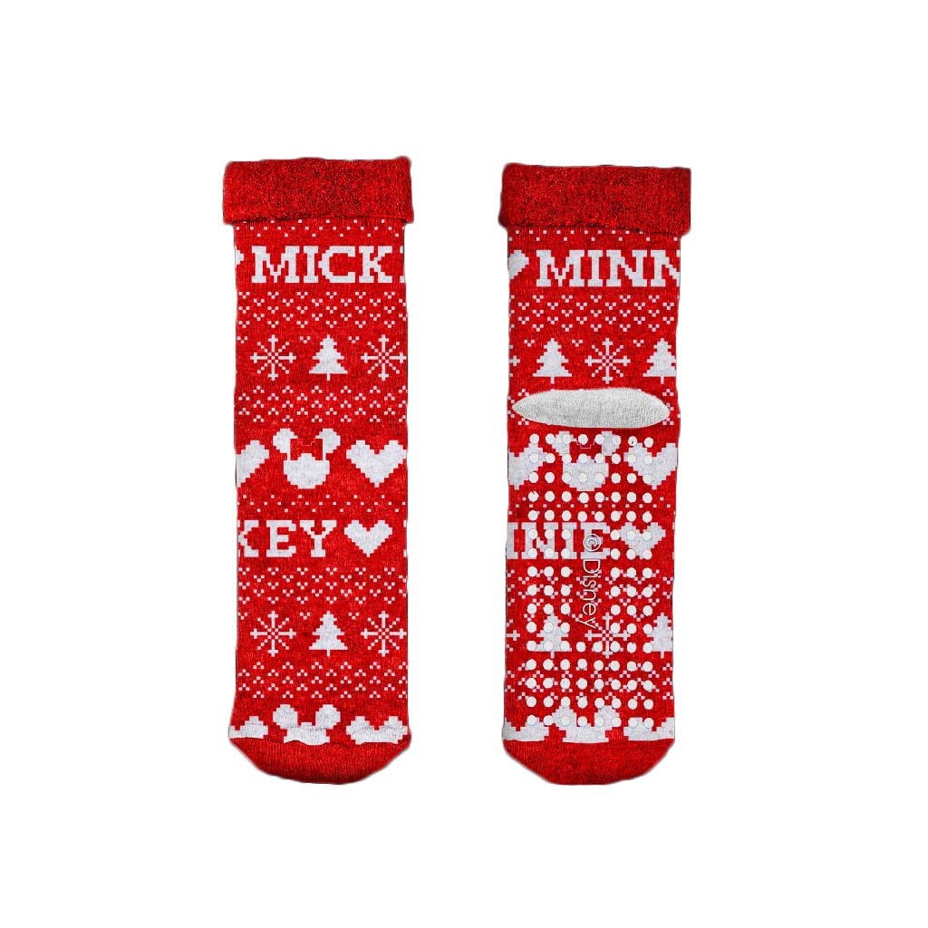 Pack 2 Red Rubber Sole Christmas Socks Disney Mickey