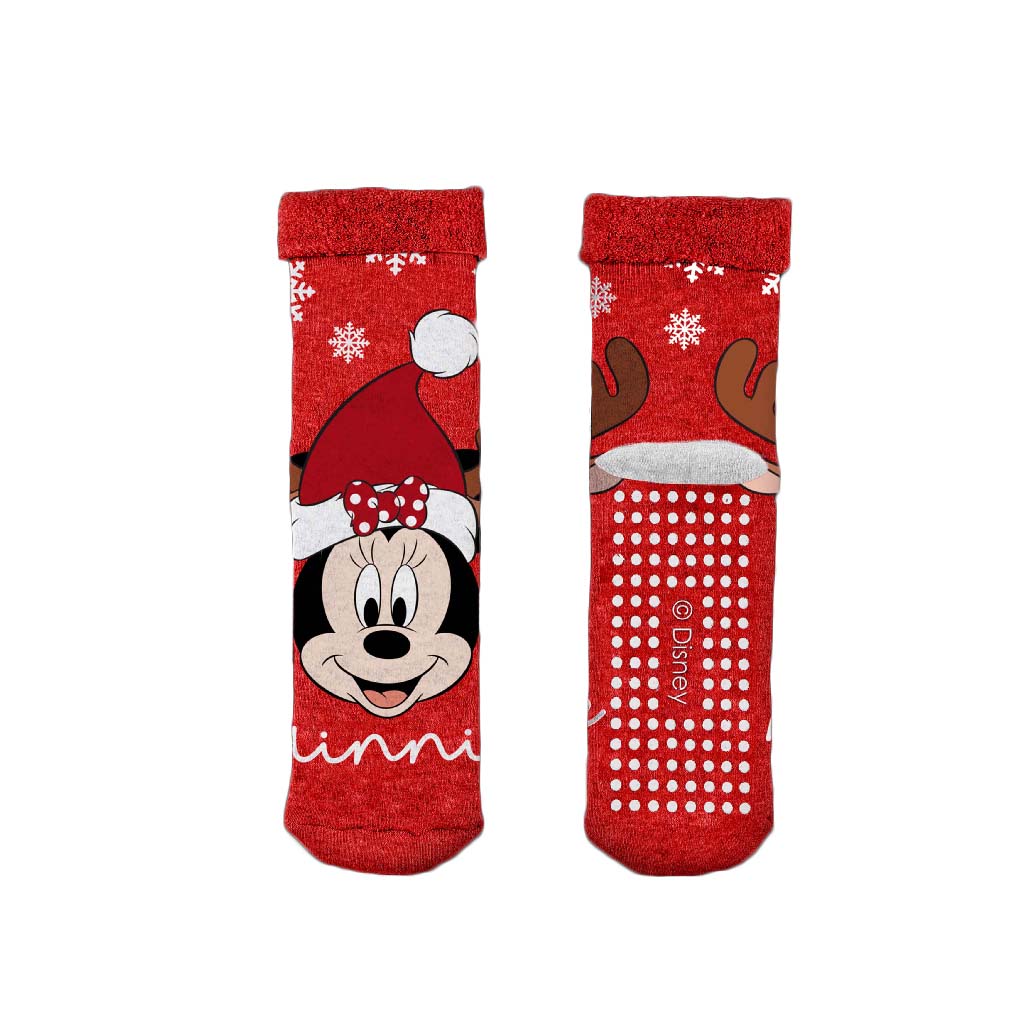 Pack 2 Red Rubber Sole Christmas Socks Disney Minnie