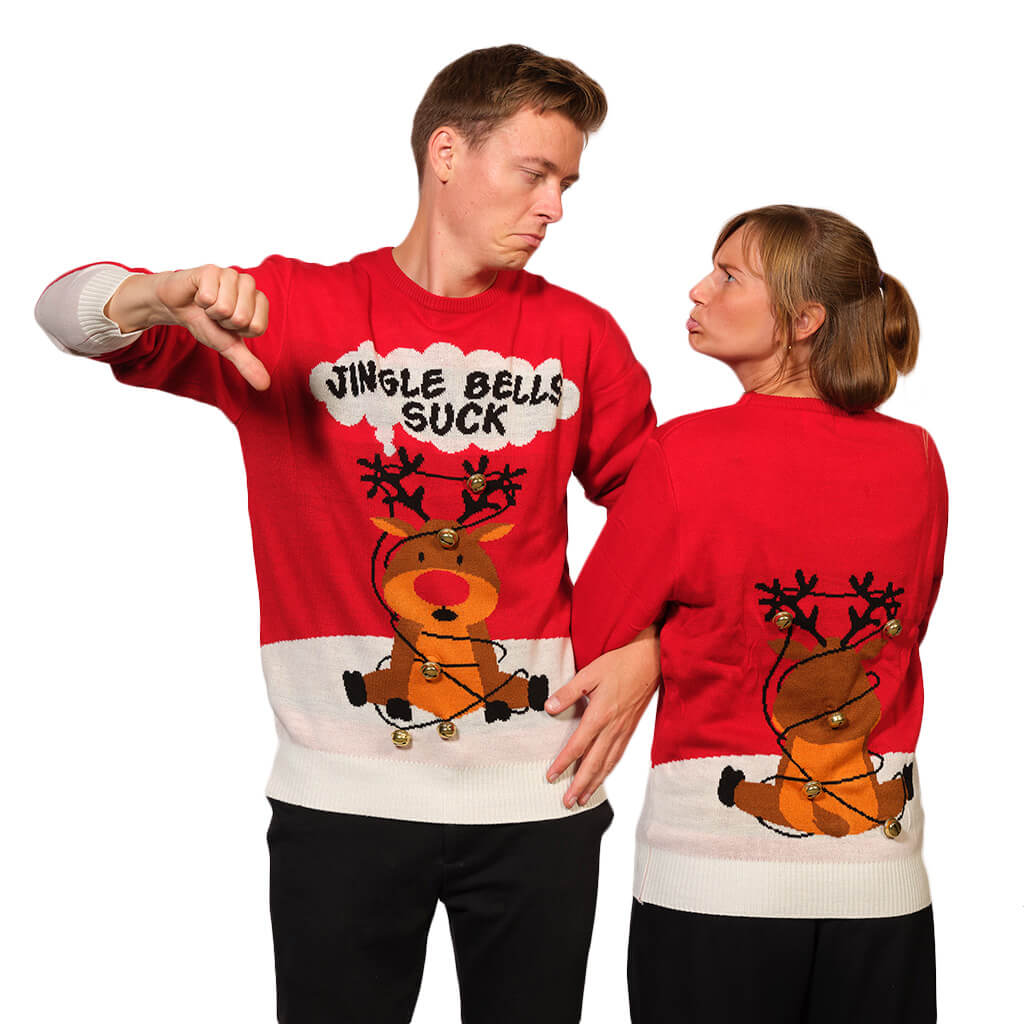 Red 3D Jingle Bells Suck Christmas Jumper Couple