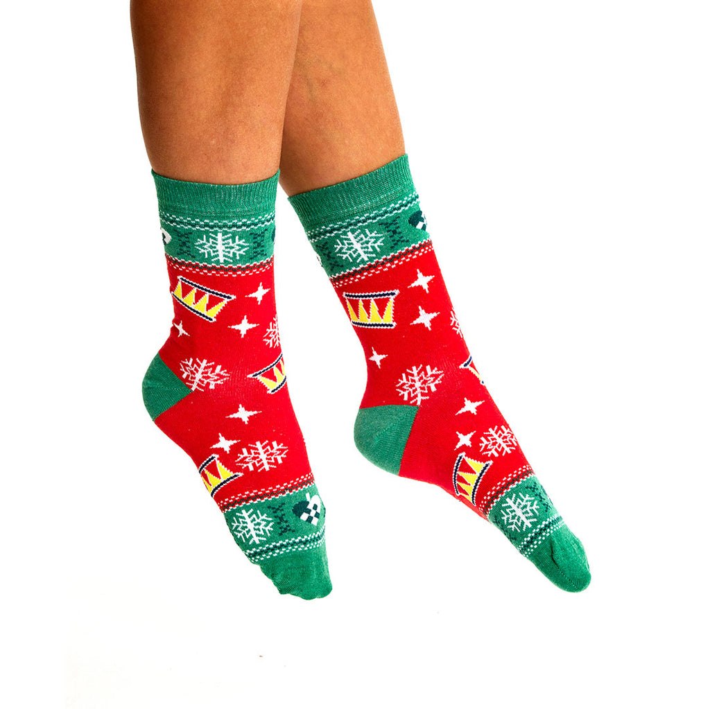 Red and Green Christmas Socks Unisex with Christmas Tree Womens and Mens