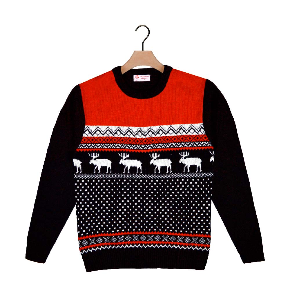 Red and Black Christmas Jumper with Reindeers 2021