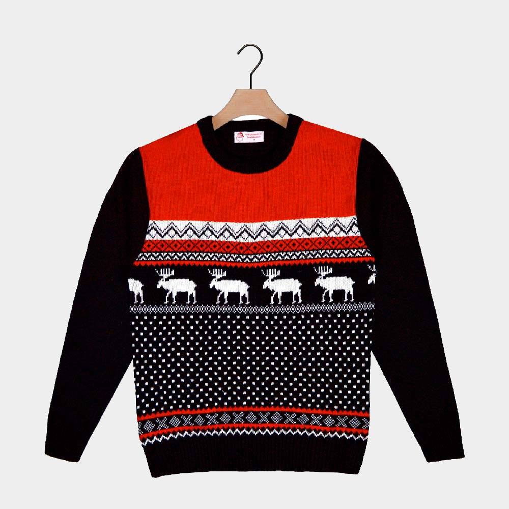 Red and Black Christmas Jumper with Reindeers 2021 – Christmas Jumper Shop