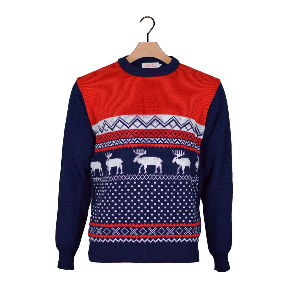 Red and Blue Christmas Jumper with Reindeers