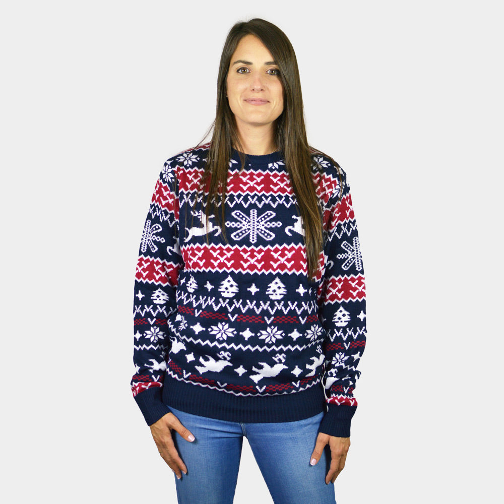 Red and Blue Strips Christmas Jumper Womens