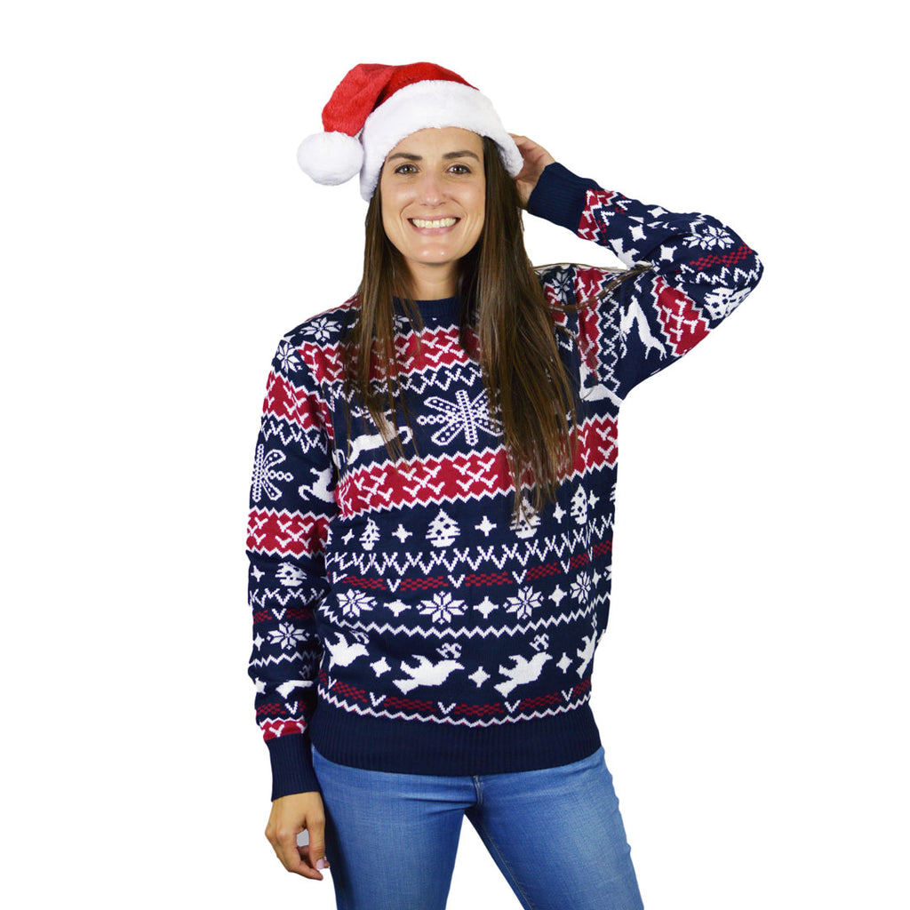 Red and Blue Strips Christmas Jumper Womens