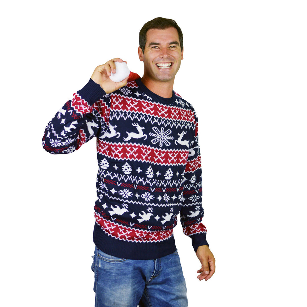 Red and Blue Strips Family Christmas Jumper Mens