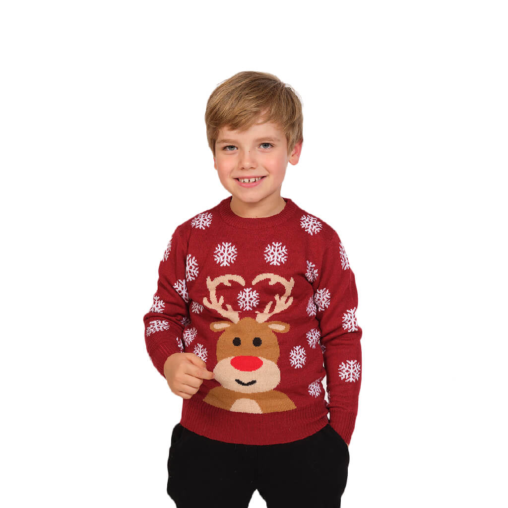 Red Boys Christmas Jumper with Rudolph the Reindeer