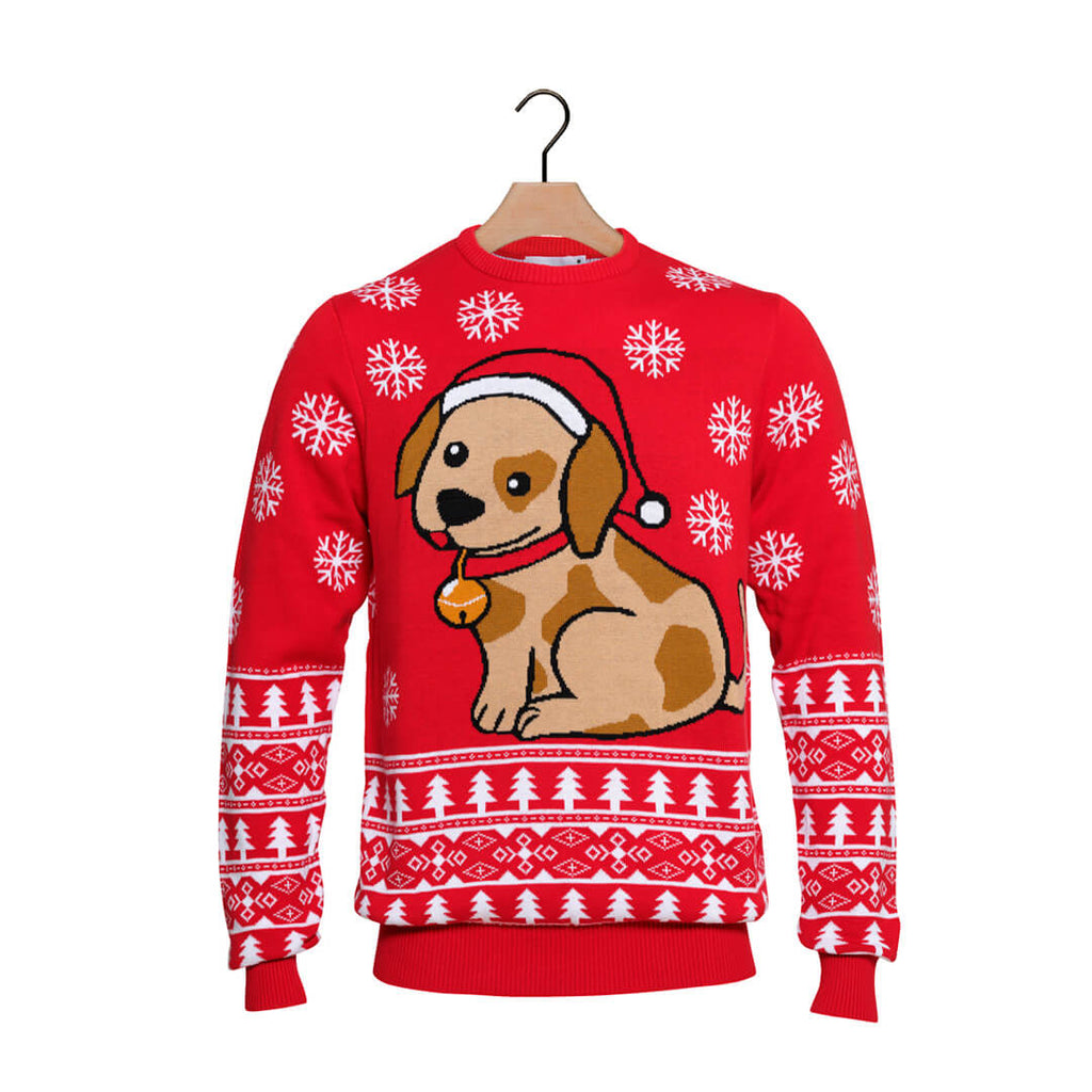 Red Boys and Girls Christmas Jumper with Puppy