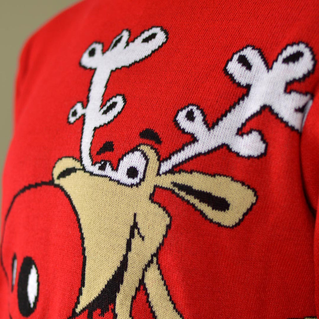 Red Boys and Girls Christmas Jumper Reindeer with a Beer 0,0 Detail