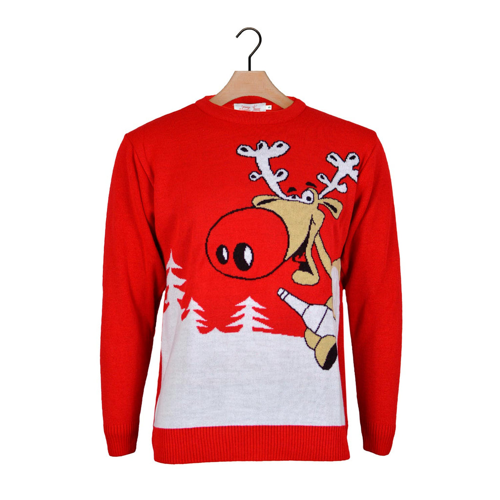 Red Boys and Girls Christmas Jumper Reindeer with a Beer 0,0
