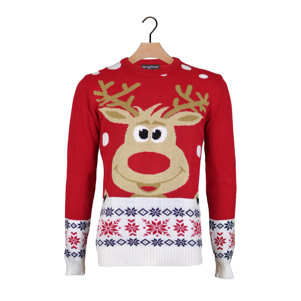 Red Boys and Girls Christmas Jumper with Reindeer and Snow