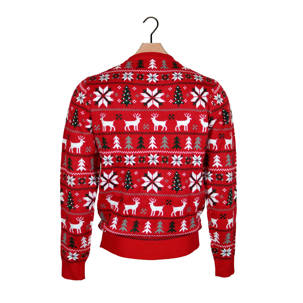 Red Boys and Girls Christmas Jumper with Reindeers, Trees and Polar Star Back