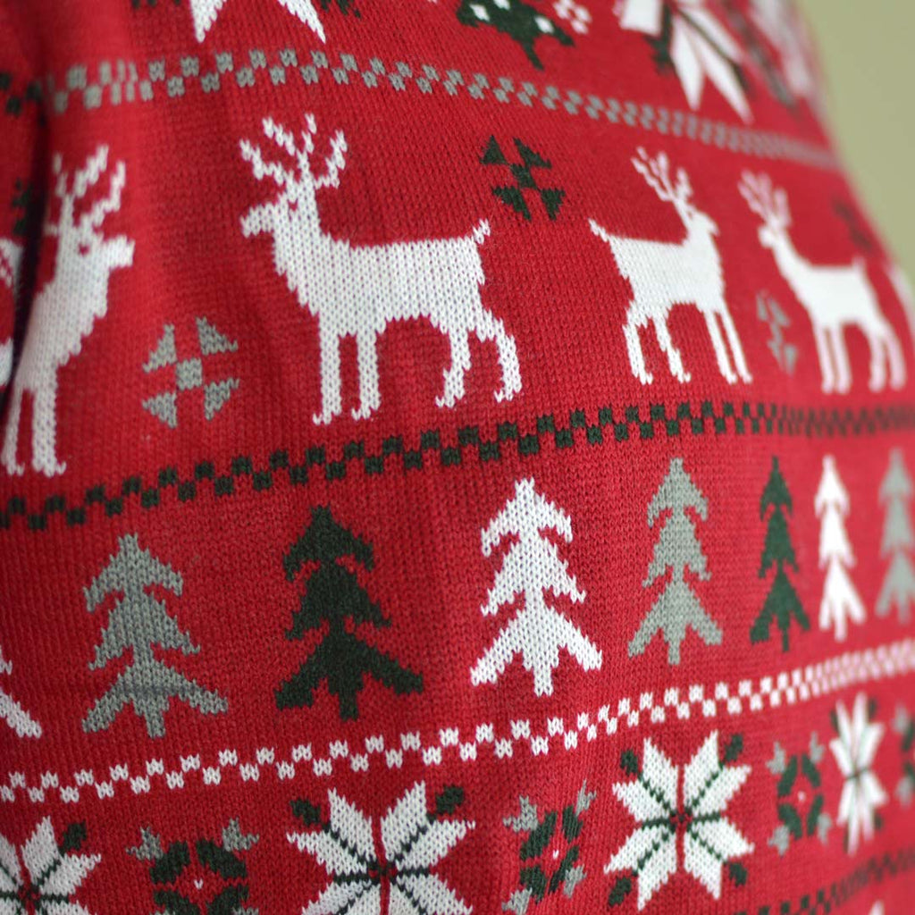 Red Boys and Girls Christmas Jumper with Reindeers, Trees and Polar Star Detail Snow