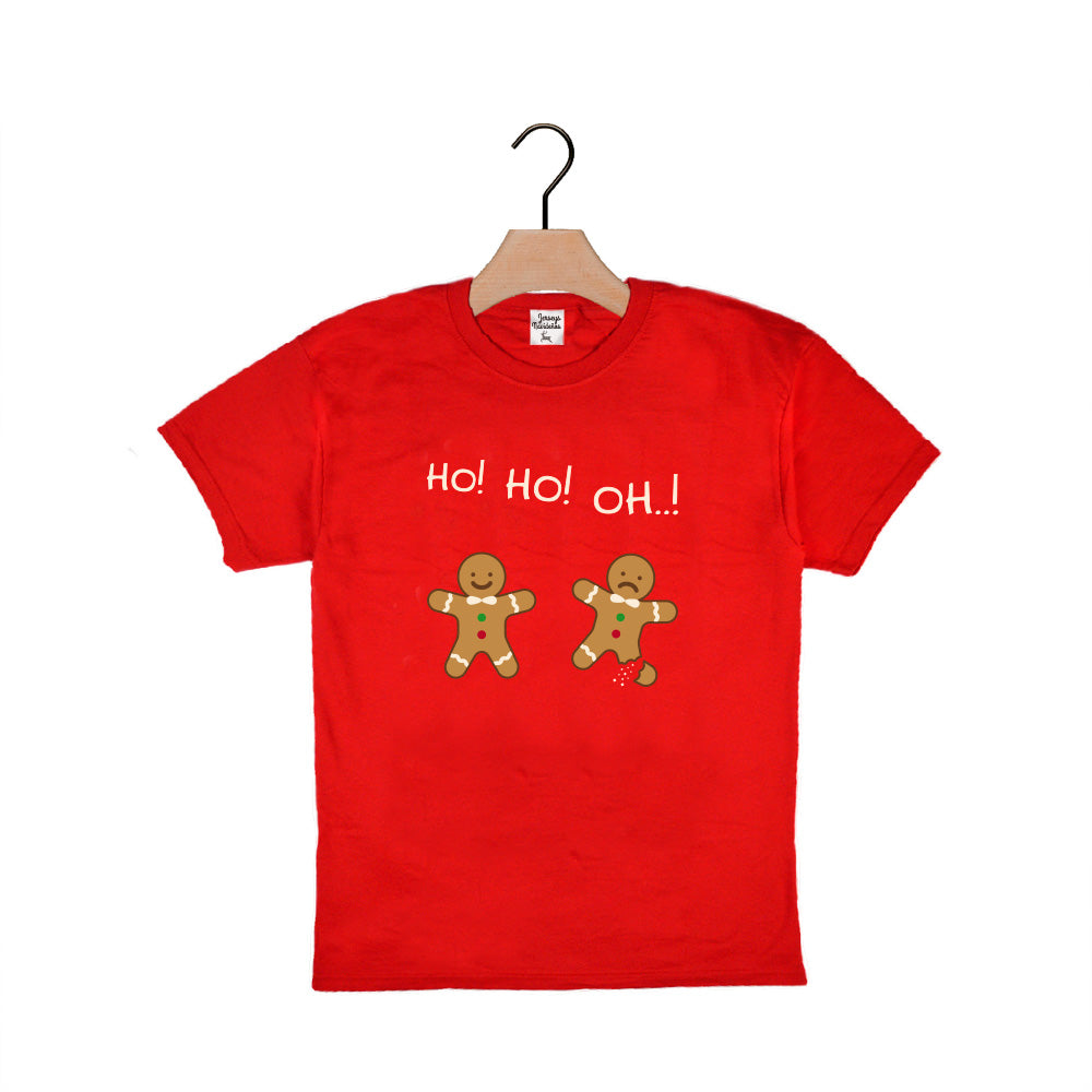 Red Boys and Girls Christmas T-Shirt with Gingerbreads