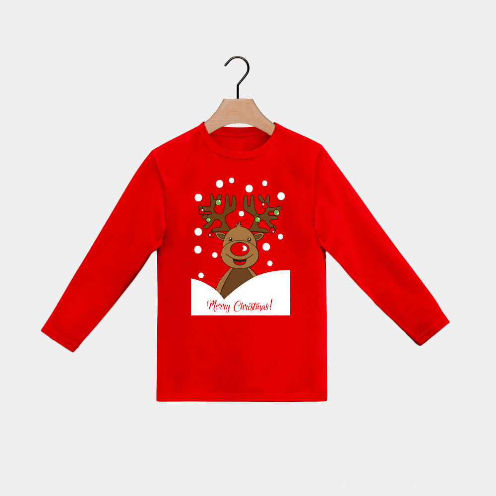 Red long sleeve Boys and Girls Christmas T-Shirt with Rudolph Reindeer