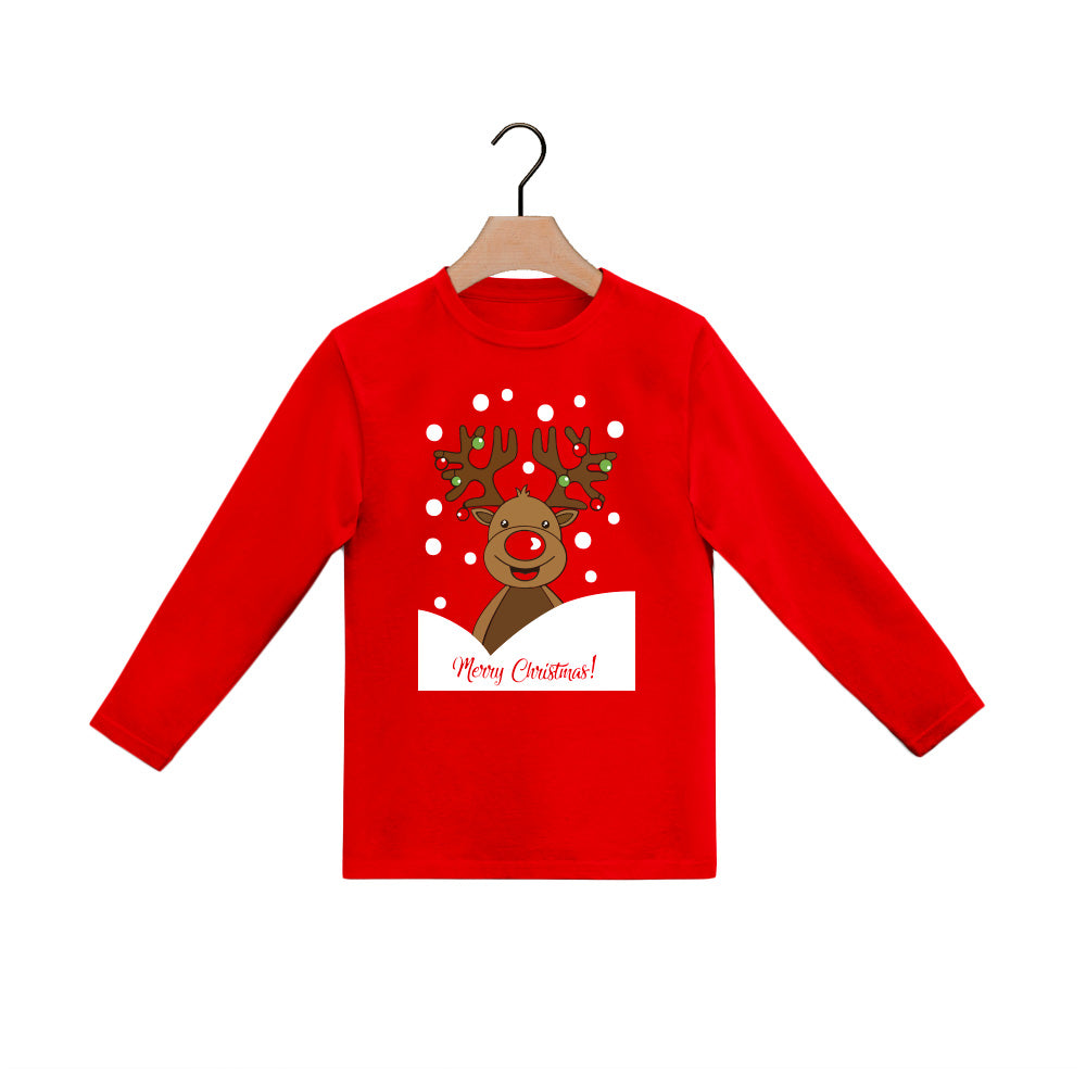 Red long sleeve Boys and Girls Christmas T-Shirt with Rudolph Reindeer