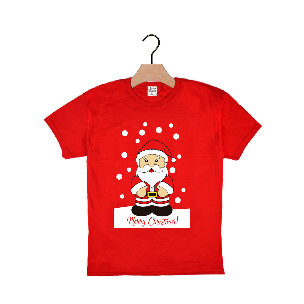 Red Boys and Girls Christmas T-Shirt with Santa Claus