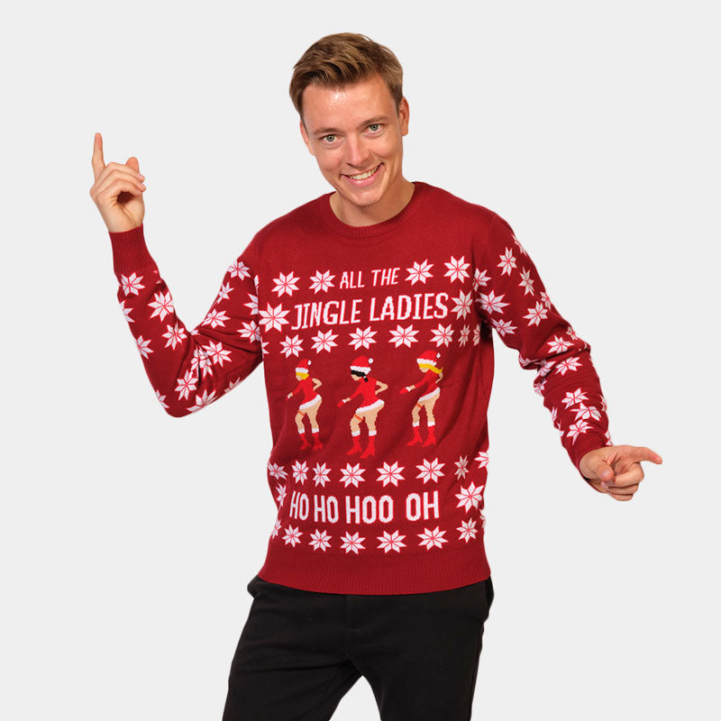 Mens Red Christmas Jumper Beyoncé Jingle Ladies