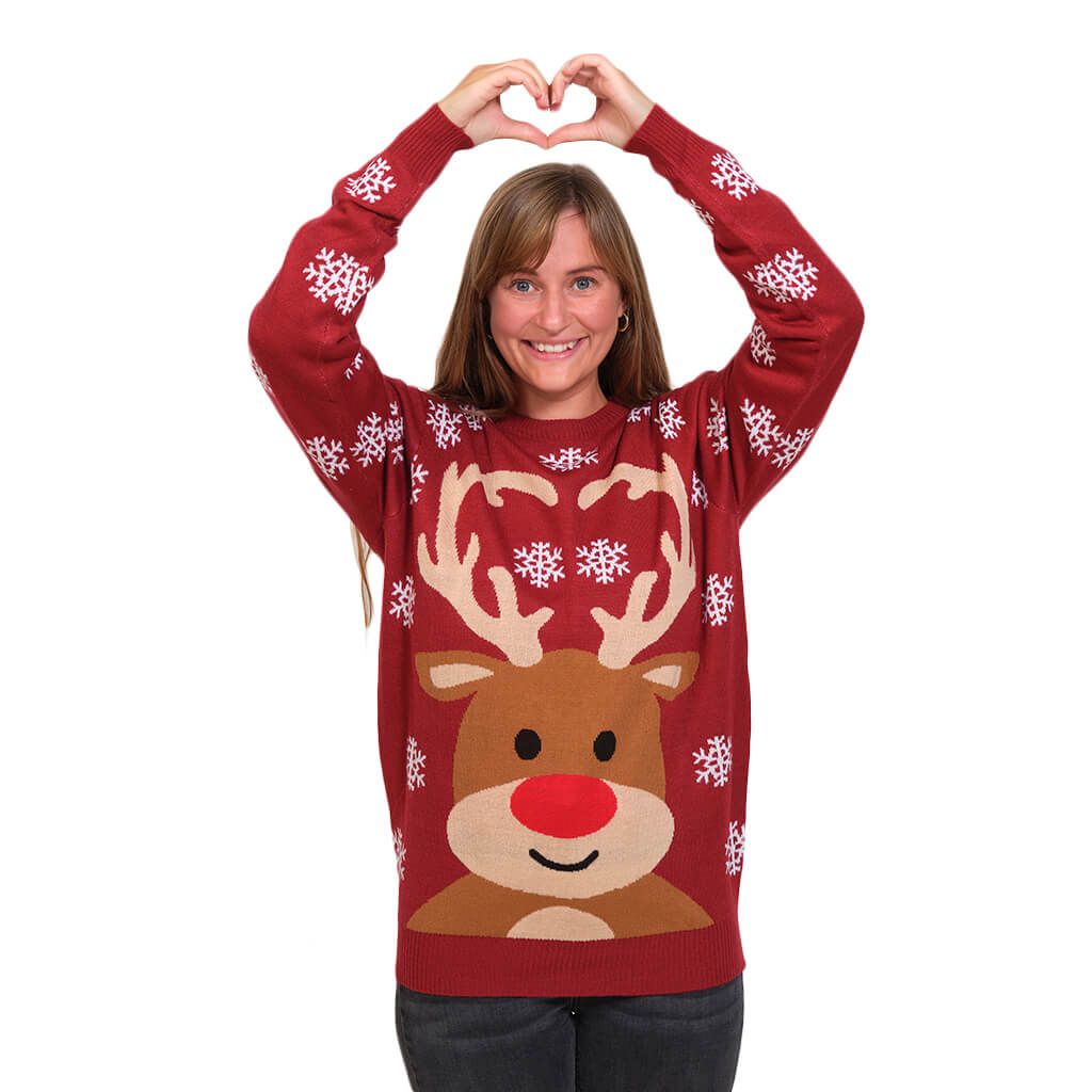 Womans Red Christmas Jumper with Rudolph the Reindeer