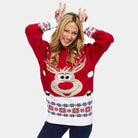 Womens Red Christmas Jumper with Reindeer and Snow