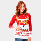 Red Christmas Jumper with Reindeer Womens