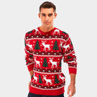 Mens Red Christmas Jumper with Reindeers and Christmas Trees 2021