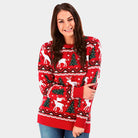 Womens Red Christmas Jumper with Reindeers and Christmas Trees 2021