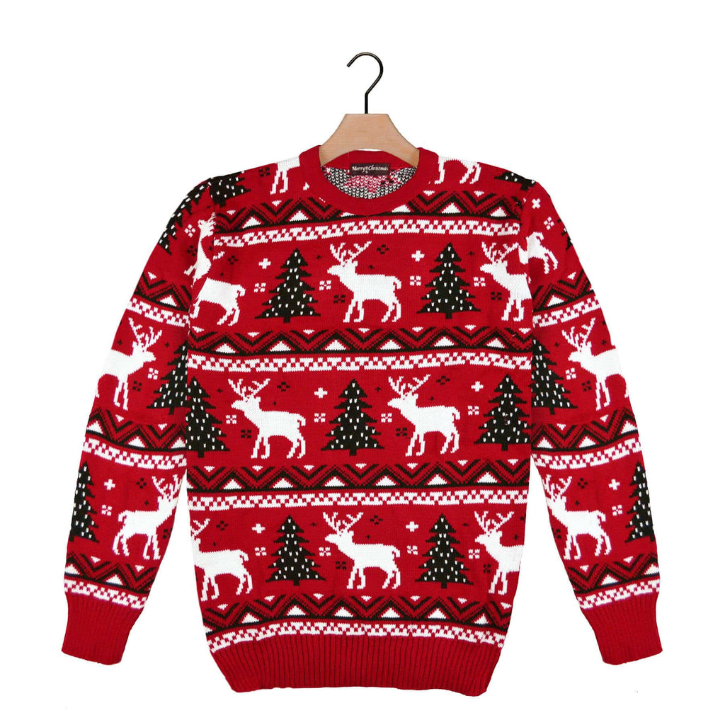 Red Christmas Jumper with Reindeers and Christmas Trees 2021