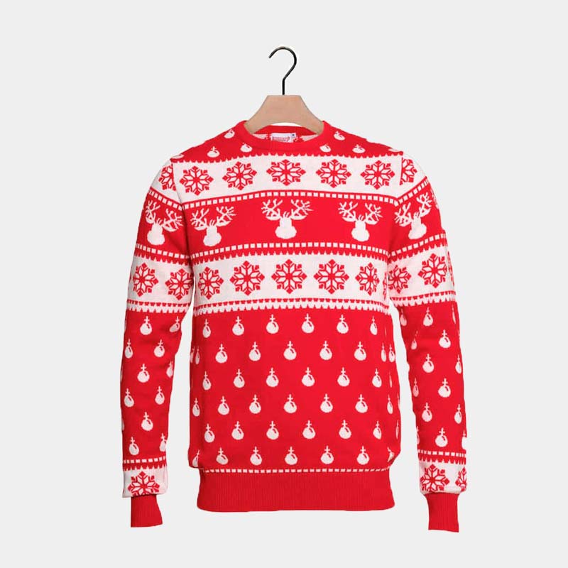 Red Christmas Jumper with Reindeers and Snow