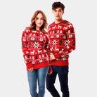 Couples Red Christmas Jumper with Reindeers, Trees and Polar Star 2021