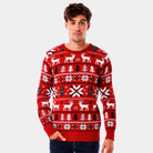 Mens Red Christmas Jumper with Reindeers, Trees and Polar Star 2021