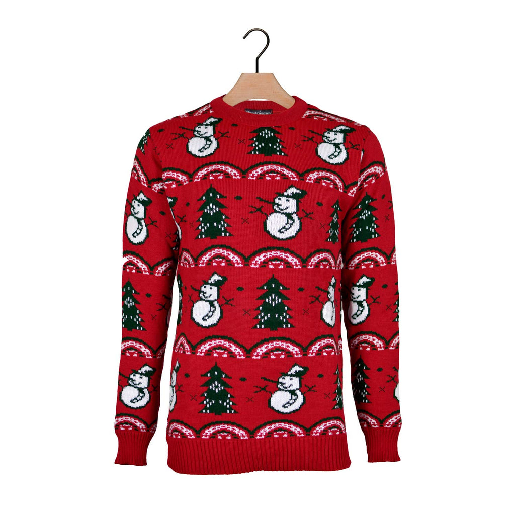 Red Christmas Jumper with Trees and Snowmens