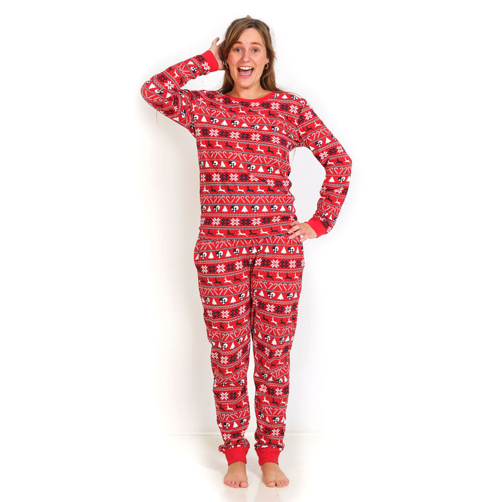 Red Christmas Pyjama for Family with Reindeer and Trees Womens