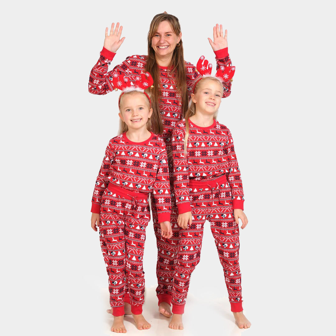 Red Christmas Pyjama for Family with Reindeer and Trees