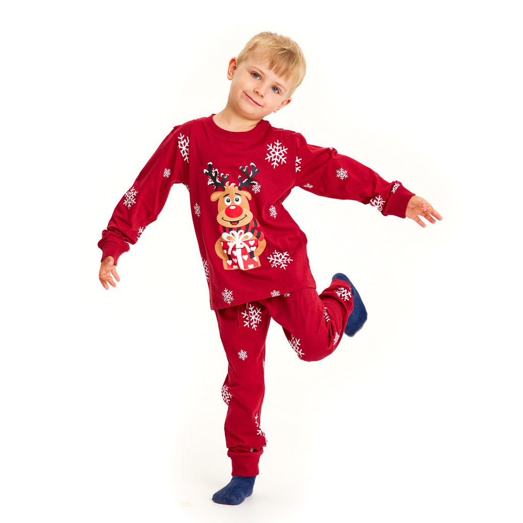 Red Christmas Pyjama for Family with Rudolph the Reindeer Kids