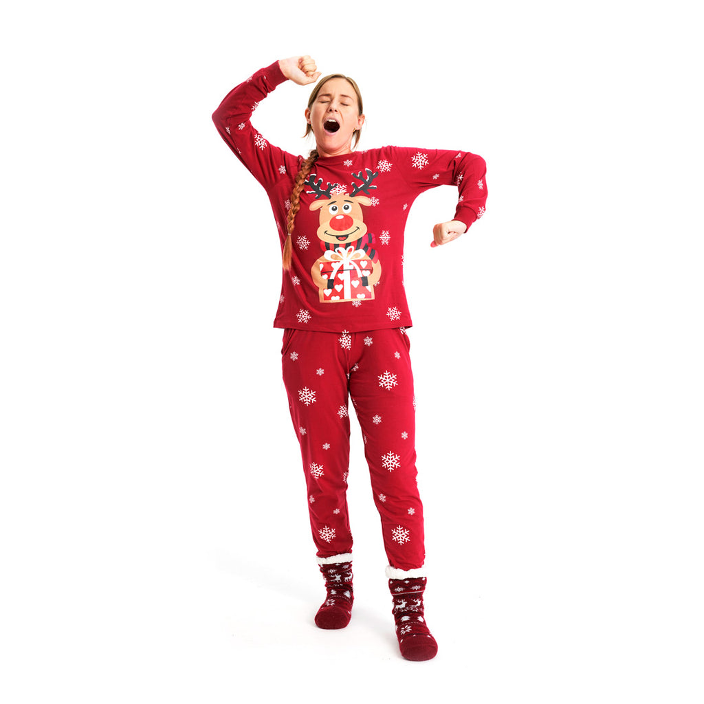 Red Christmas Pyjama for Family with Rudolph the Reindeer Womens