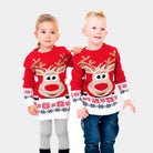 Kids Red Family Christmas Jumper with Reindeer and Snow