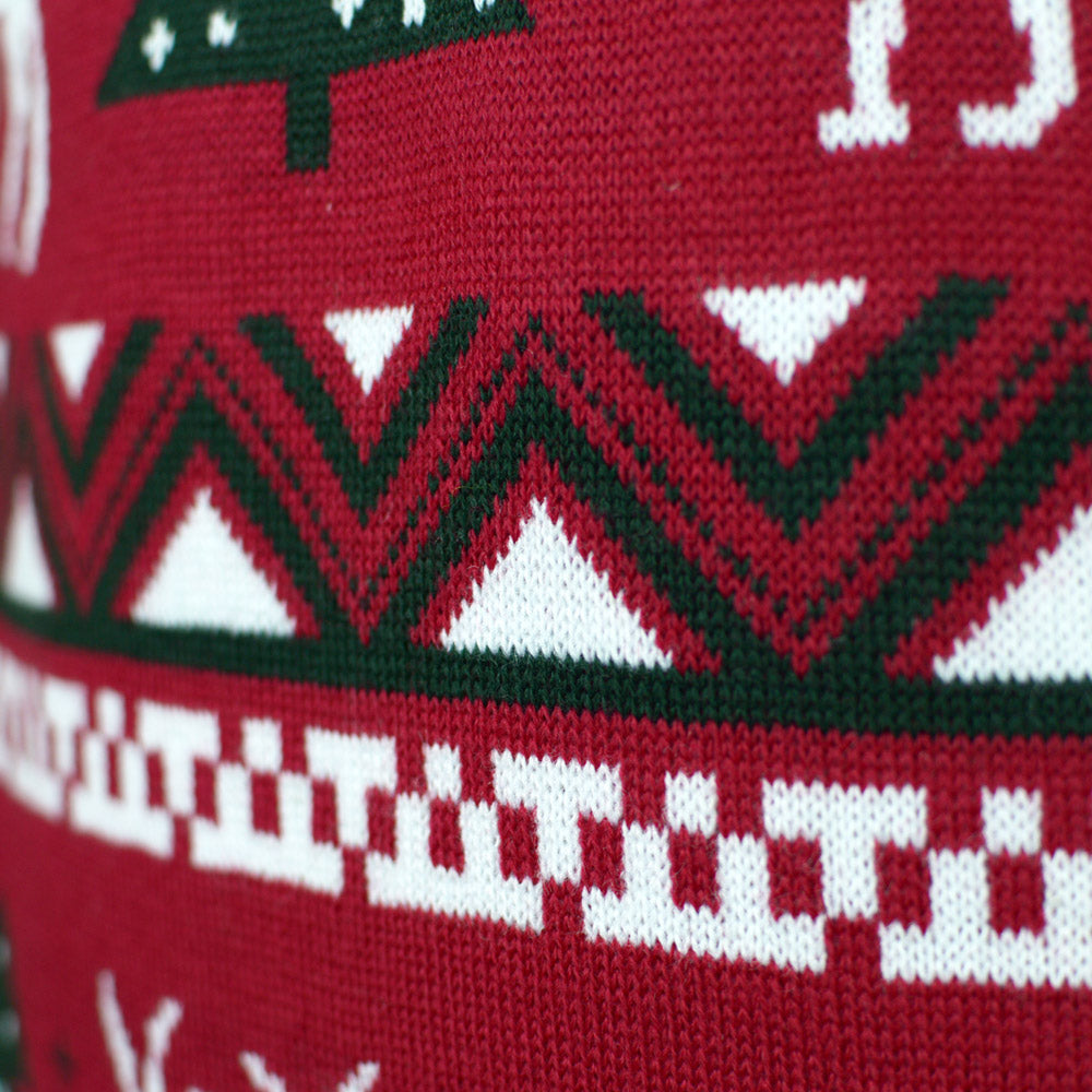 Red Family Christmas Jumper with Reindeers and Christmas Trees Detail Snow